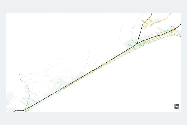 Rede viária da SP-055 e vias de apoio, classificada para a modelagem do estudo de desvios de obras.