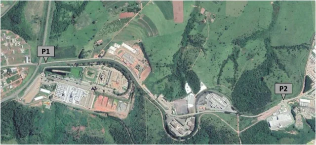 Mapa dos dois postos de pesquisa de tráfego no corredor de acesso à Copebras em Catalão