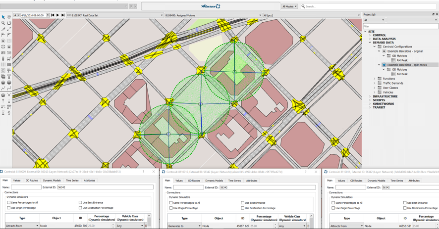 Figura 3. Criando novos centroides filhos e definindo o mesmo External ID do centroide pai use Groupings of Centroids to split zones in Aimsun traffic modelling software