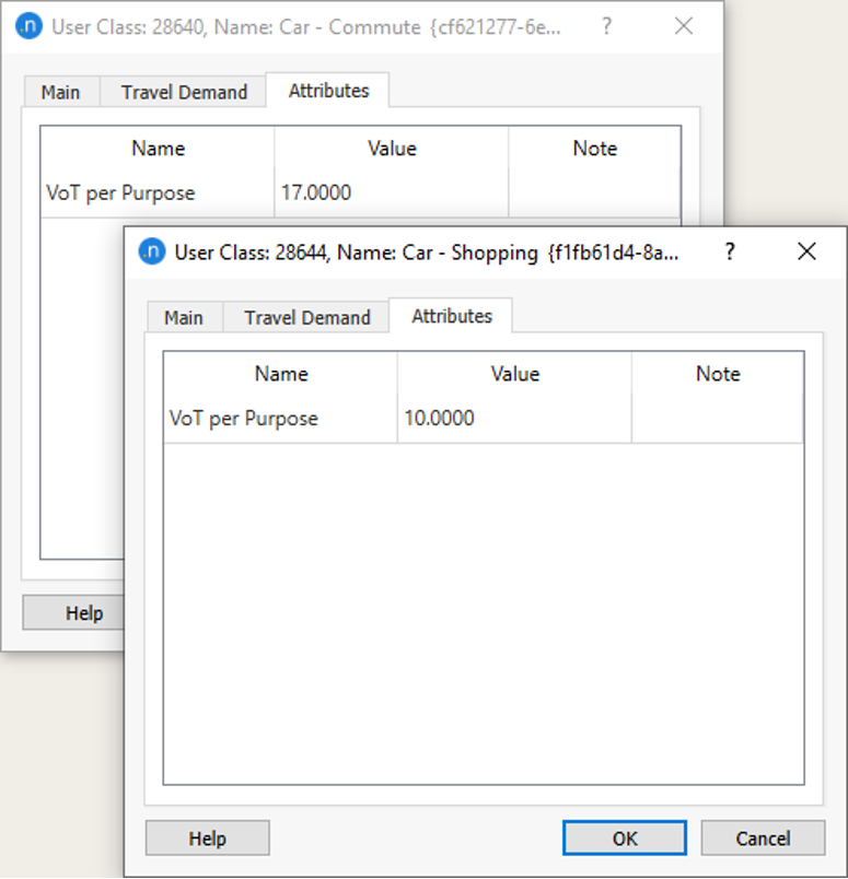 How to define different costs per trip purpose in static models