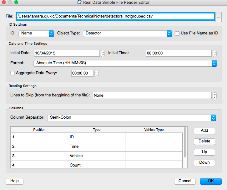 Figure 3ii. Definition of the real data set that includes information from screenlines TSS Aimsun Grouping Category tool - screenlines