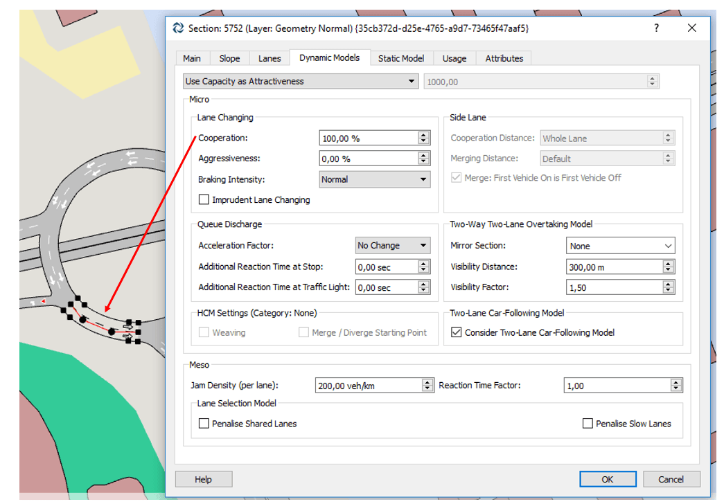 Set Lane Changing - Cooperation to 100% Traffic Management Actions in Aimsun traffic modelling transport planning software
