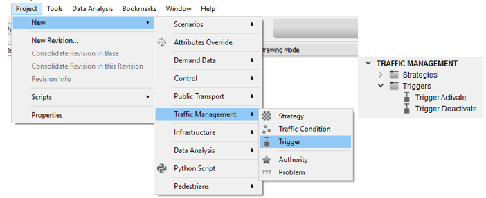 Traffic Management Actions: Create the triggers to activate and deactivate the traffic actions Traffic Management Actions in Aimsun traffic modelling transport planning software