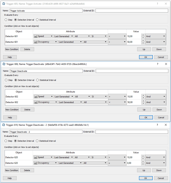 Traffic Management Actions: Create the triggers to activate and deactivate the traffic actions Traffic Management Actions in Aimsun traffic modelling transport planning software