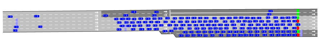 The two rightmost lanes opened to serve regular cars. A new control plan is applied. Traffic Management Actions in Aimsun traffic modelling transport planning software