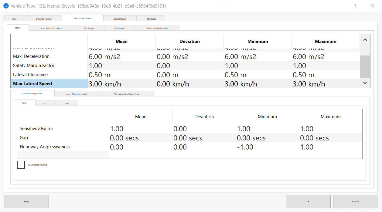 Vehicle type parameters