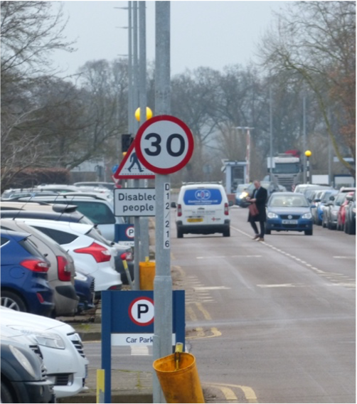 Figure 2: Culham Science centre roads (Note positions of pedestrian and pedestrian crossing)