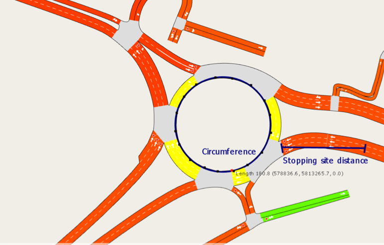 Figure 4: Calculating distance zones for a roundabout
Figure 4: Calculating distance zones for a roundabout