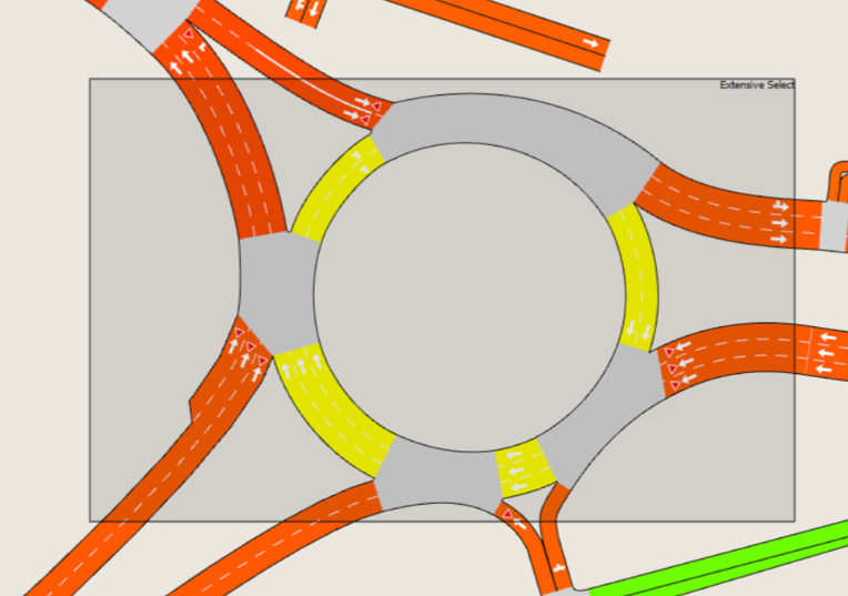 Figure 7: Use extensive select to ensure that all the nodes within a roundabout are selected.
Figure 7: Use extensive select to ensure that all the nodes within a roundabout are selected.