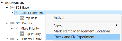 Verificar e Corrigir no Menu de Contexto do Experimento