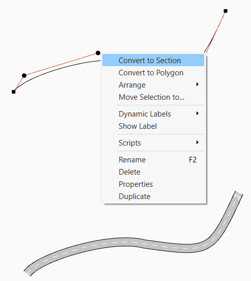 Curva de Bezier convertida em uma seção
