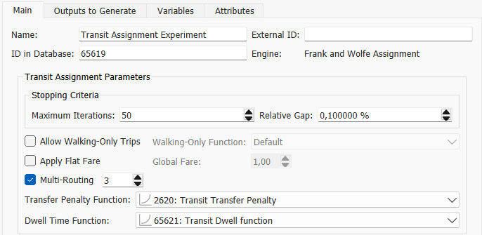 Experimento de alocação de transporte público: F&W