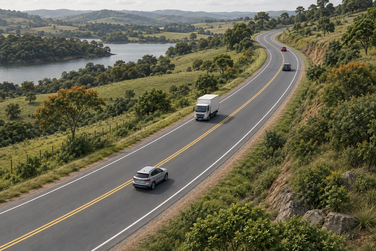 Ilustração conceitual — Diagnóstico de velocidades operacionais em 120 km de rodovias de pista simples