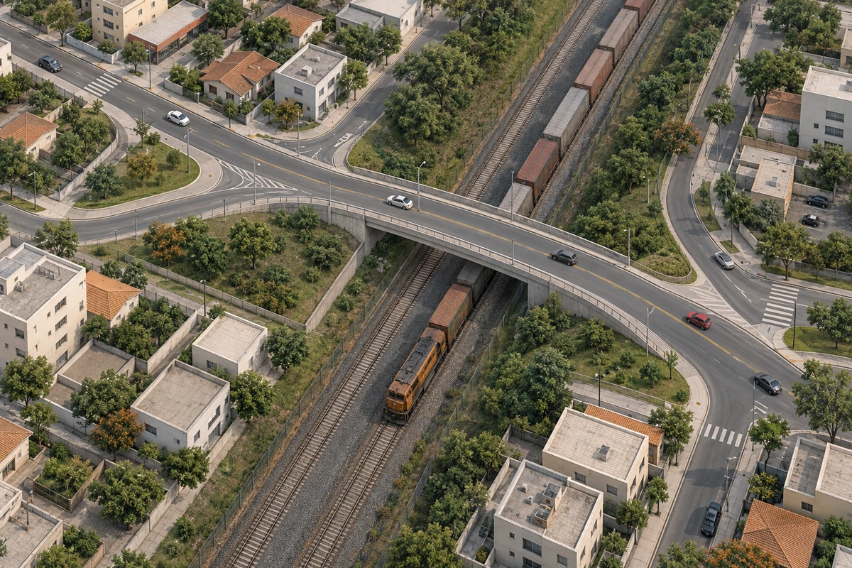 Ilustração conceitual — Microssimulação de tráfego para transposição ferroviária em Matão/SP