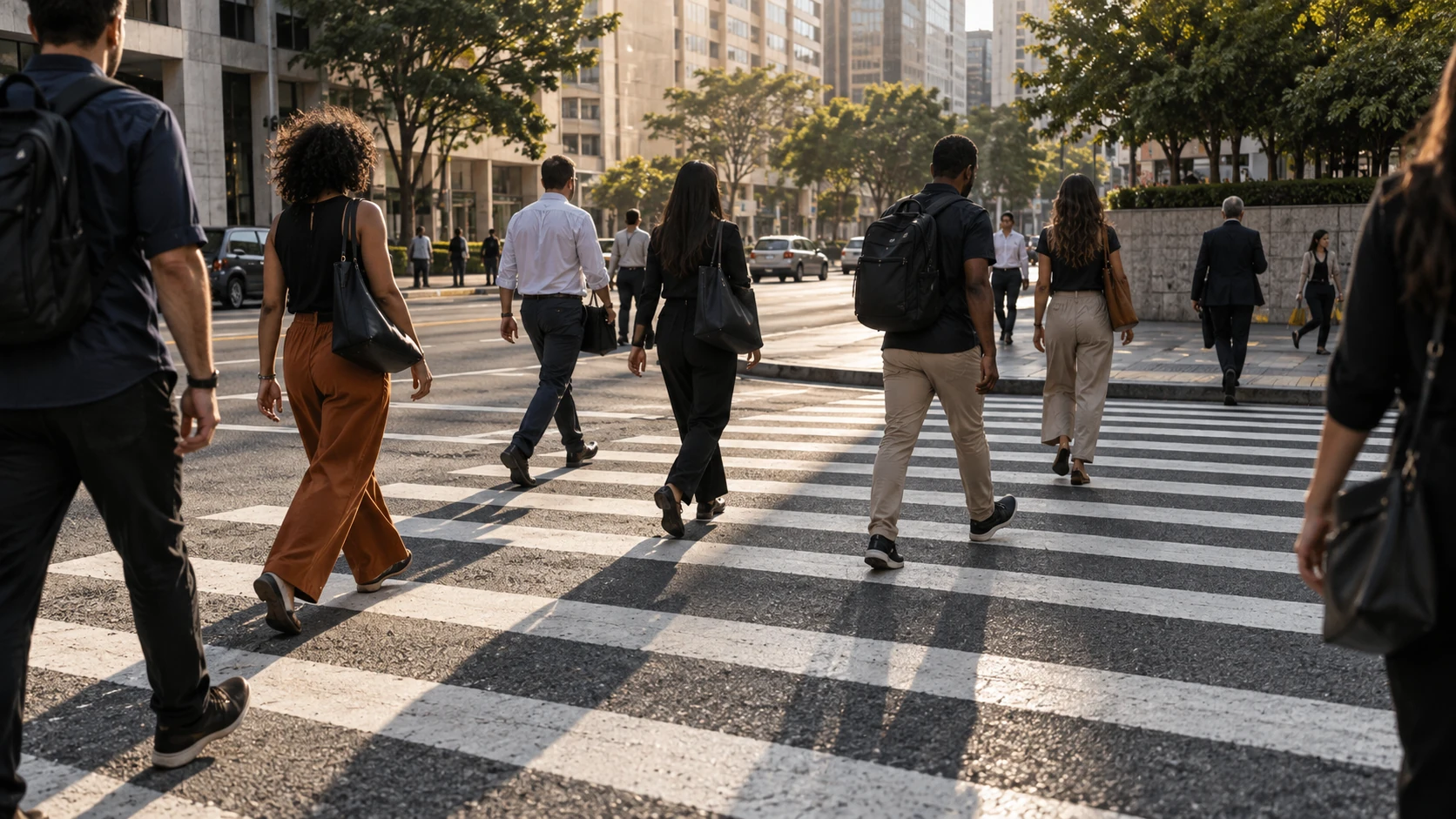 Cena urbana conceitual com circulação de pedestres