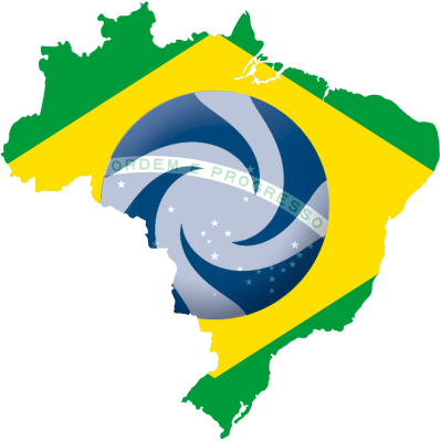 Um mapa do Brasil com uma bola de vôlei no centro e um logotipo de vôlei na parte inferior do mapa do Brasil no centro (uma renderização digital: 0,098).