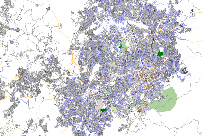 Um mapa de uma cidade com uma área verde no meio e uma área verde no centro do mapa com uma área verde no meio. (um quebra-cabeça: 0,444)
