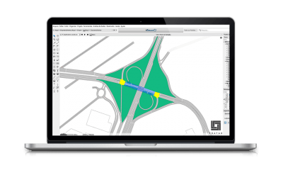 Um laptop com um mapa na tela e um marcador azul no mapa de uma estrada na tela e um marcador azul no mapa, (uma renderização digital: 0,649)
