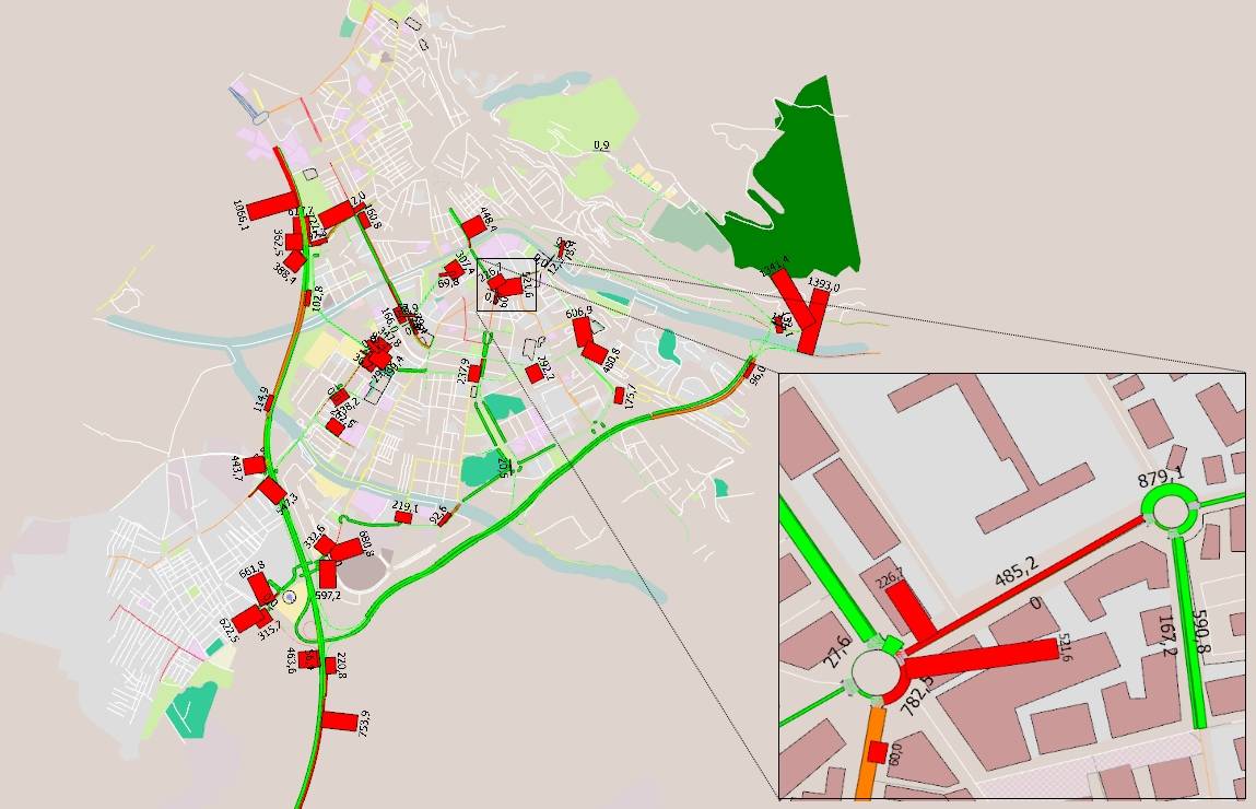 Um mapa de uma cidade com uma linha vermelha e uma linha verde nela e uma linha vermelha no mapa de uma cidade com uma linha verde, (uma captura de tela: 0,397)