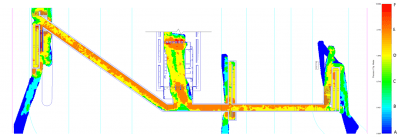 Uma imagem gerada por computador de uma viga com uma linha de cor e uma linha de altura da viga é mostrada no canto superior direito da imagem (uma renderização digital: 0,644).