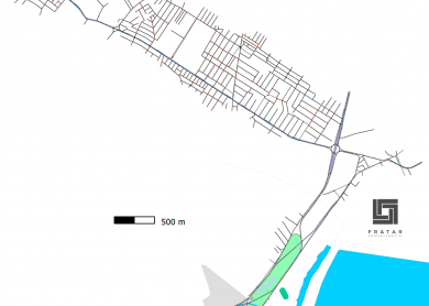 Um mapa de uma cidade com uma linha azul nele e uma linha verde no mapa de uma cidade com uma linha vermelha nele e uma linha azul no mapa. (Uma representação digital: 0,230)