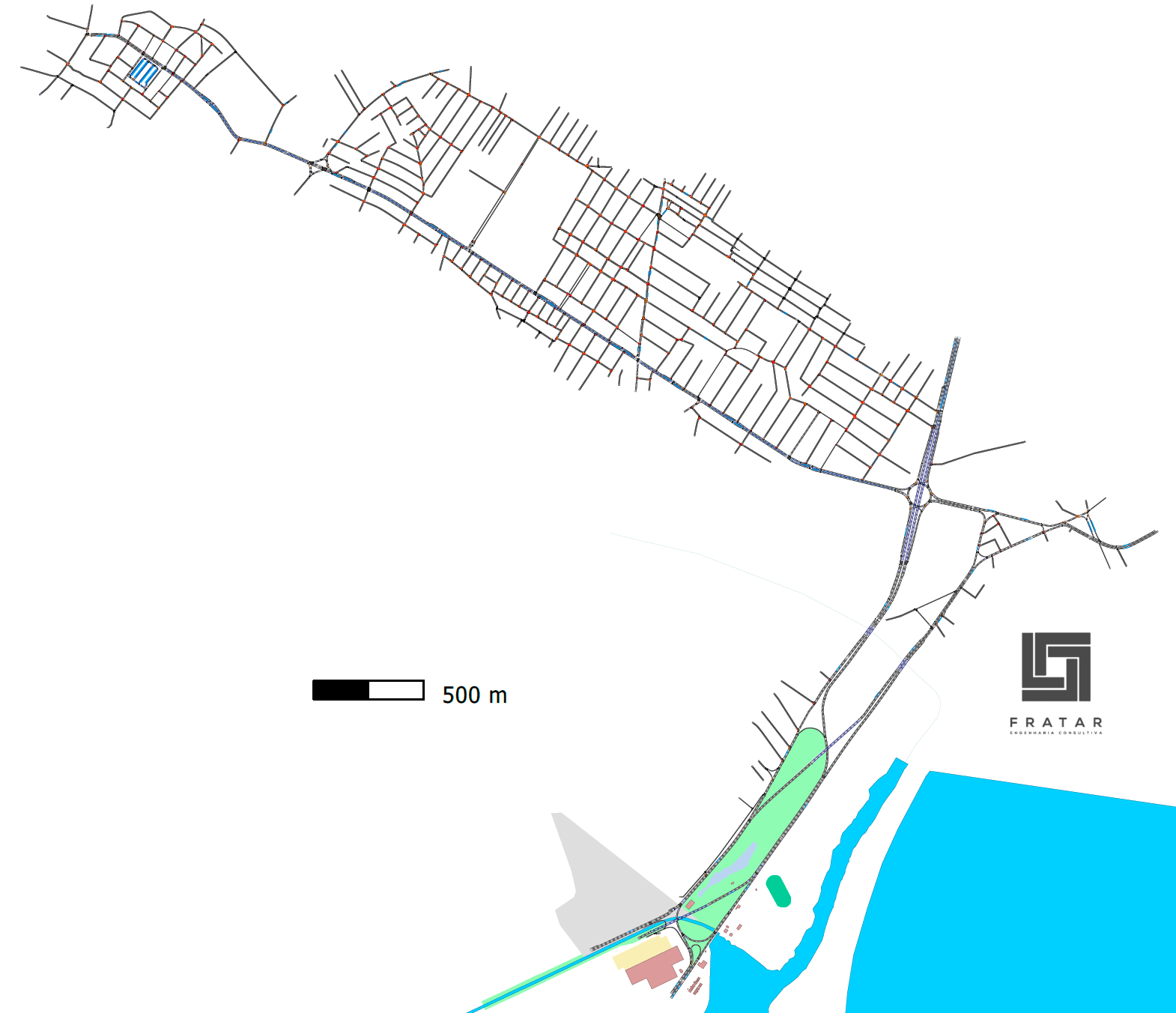 Um mapa de uma cidade com uma linha azul nele e uma linha verde no mapa de uma cidade com uma linha vermelha nele e uma linha azul no mapa. (Uma representação digital: 0,230)