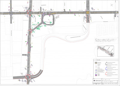 Um mapa de uma rua com um monte de tráfego nela e alguns prédios do outro lado da rua e alguns carros na estrada, (uma representação digital:0.598)