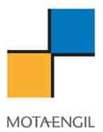 Uma logomarca para uma empresa com um quadrado azul e amarelo ao lado e as palavras Mottaengil na parte inferior da logomarca. (um mosaico:0.116)