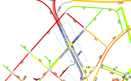 Um mapa de uma cidade com muitas linhas e uma linha amarela na parte inferior que mostra as ruas e avenidas. (Um desenho detalhado: 0,242)