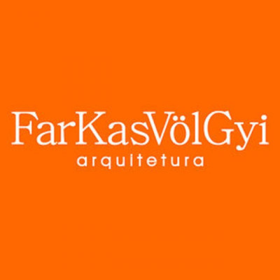 Uma logomarca para um restaurante chamado Far Kasvolgyi Arquiteta em um fundo laranja com letras brancas que dizem Far Kasvol, (um diagrama de arame: 0,147).