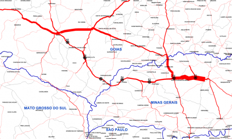 Um mapa da área em que a estrada é marcada em vermelho e azul, e a estrada é marcada em azul e vermelho, e a estrada é marcada em azul, (uma captura de tela:0.400)