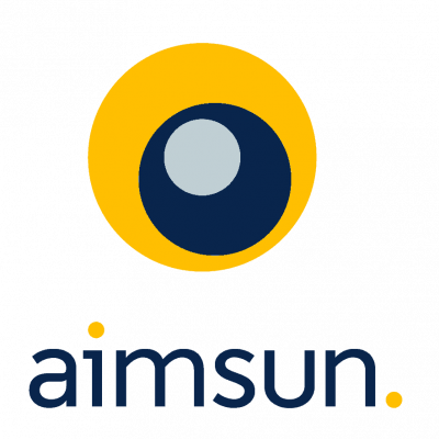 O logotipo da empresa Aim Sun, que vende produtos e serviços para negócios e clientes, é em forma circular (como indica a captura de tela: 0.291).