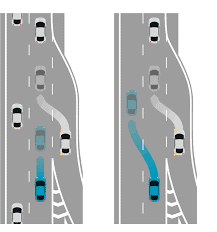 Uma estrada com carros e uma rampa nela que tem uma linha azul subindo pelo lado e uma linha azul subindo no outro sentido (uma ilustração de: 0,368).