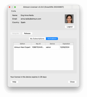 Capturas oficiais atualizadas do fluxo myAimsun/Licenser e imagem de assinatura.